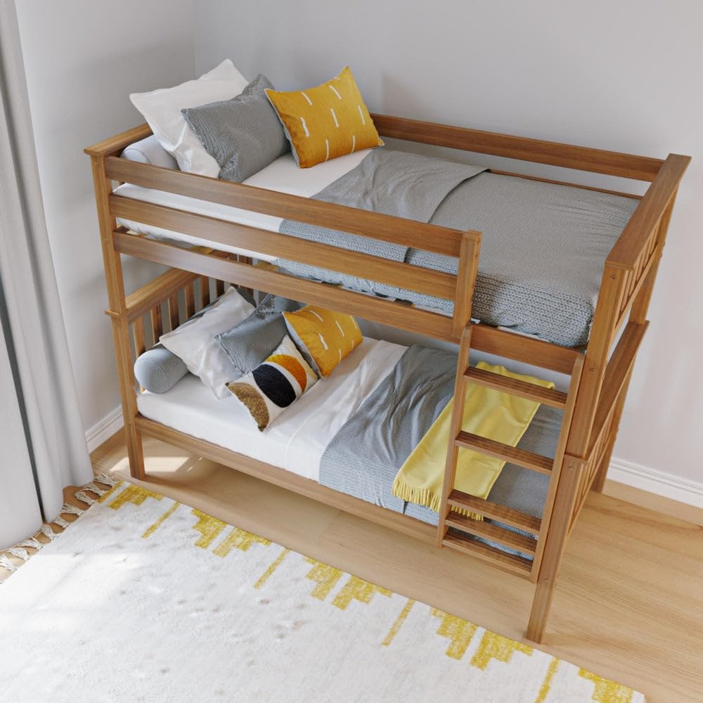 Max & Lily Bunk Bed Twin over Twin, Solid Wood Bunk Bed Frame with Ladder for Kids, 14' Safety Guardrails, Easy Assembly, No Box Spring Needed, Pecan