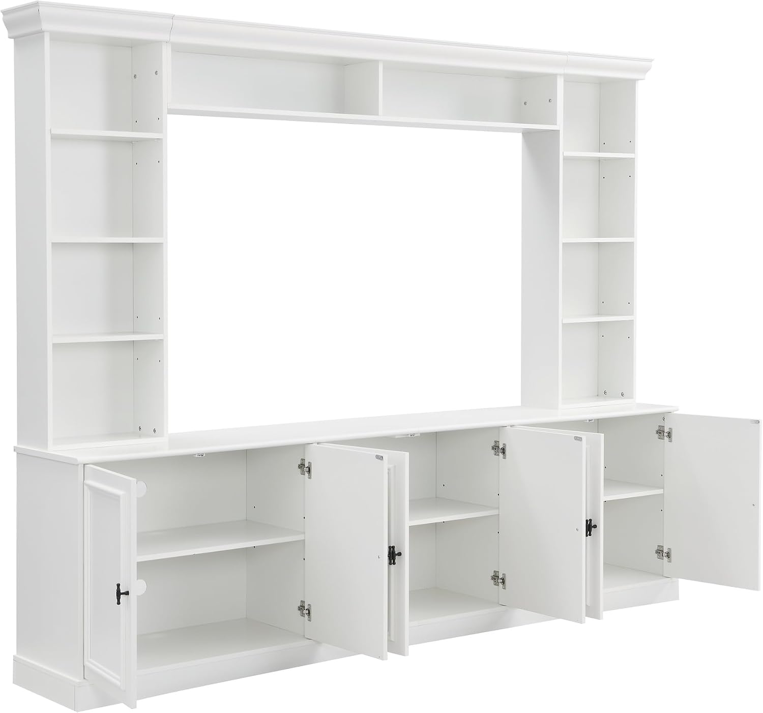 97.4' Entertainment Center Wall Unit with Bookshelves, 4-Piece Modern TV Stand for TVs up to 70' with 6 Doors & Adjustable Shelves for Living Room, White