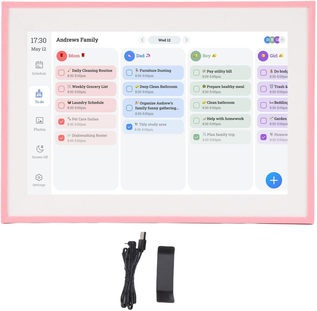 Smart Digital Calendar, 10.1in HD Touchscreen Planner, Family Calendar with Chore Chart & Photo Frame Mode, Ideal for Home Office, Pink