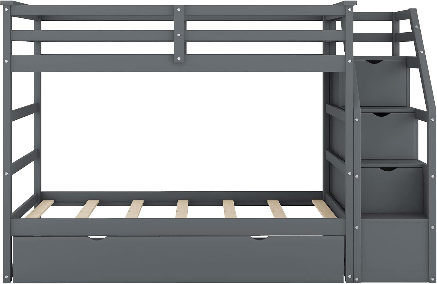 Harper & Bright Designs Twin-Over-Twin Bunk Bed with Twin Size Trundle and 3 Storage Stairs, Trundle Bunk Bed, Staircase Can be Installed on Right or Left Side (Gray)