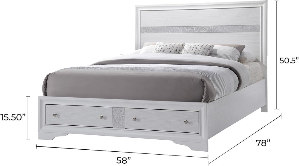 GOWE Traditional Style Full 4 Piece Storage Bedroom Set Made with Wood in White
