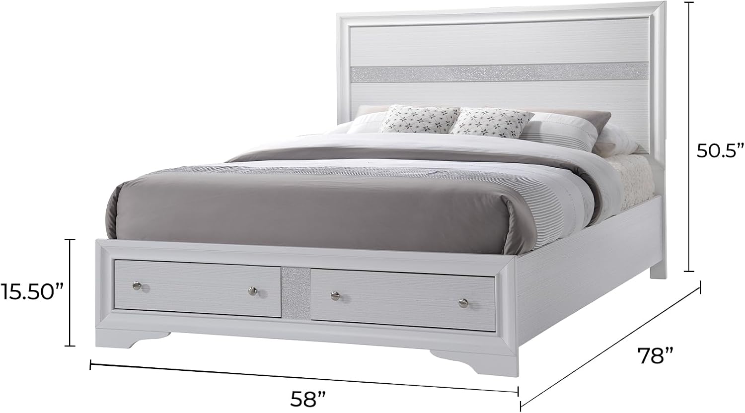 GOWE Traditional Style Full 4 Piece Storage Bedroom Set Made with Wood in White