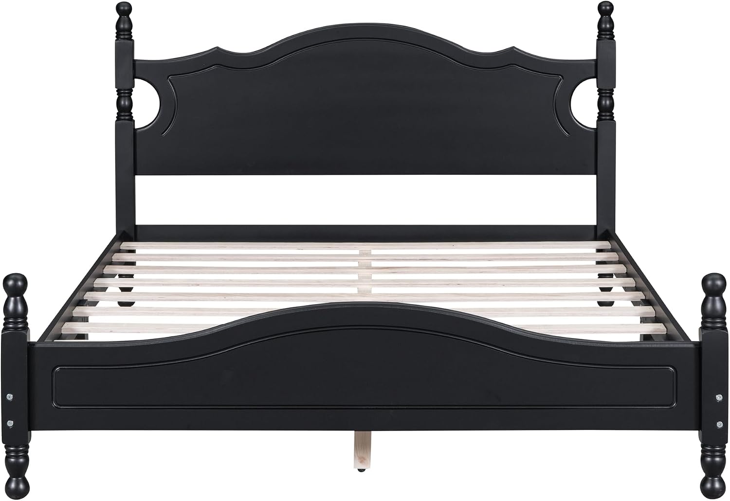 Merax Retro Queen Platform Bed with Headboard, Wood Bed Frame No Box Spring Needed/Easy Assemble, Black