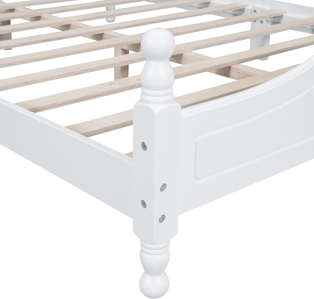 JIVOIT Retro Style Platform Bed with Headboard and Footboard, Full Size Wood Platform Bed Frame with Wooden Slat Support, Solid Wood Foundation, No Box Spring Required (White,4,Full)