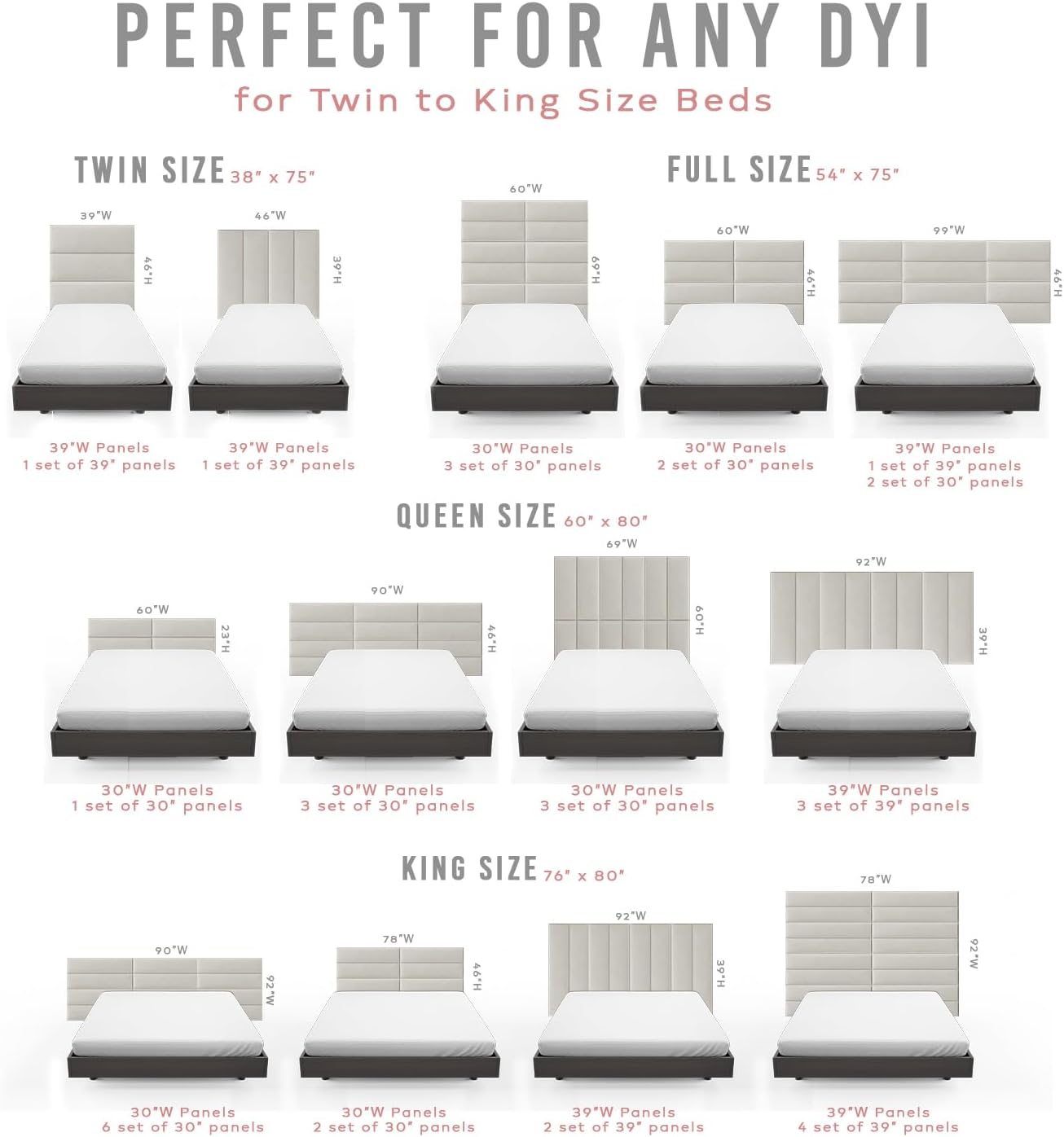 Vänt Upholstered Wall Panels - King/Cal King Size Wall Mounted Headboards - Vintage Leather Jet Black - Twin/King - Set of 4 Panels (Each Individual Panel 39'x11.5')