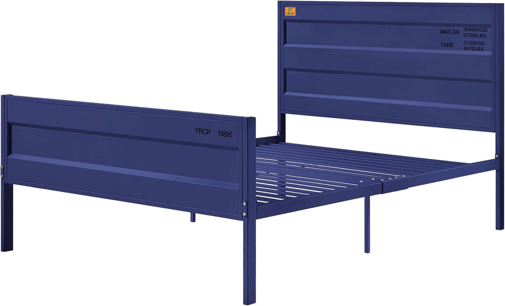 Benjara Dua Recessed Panel Pattern 3 PC Full Bedroom Set - Blue Metal