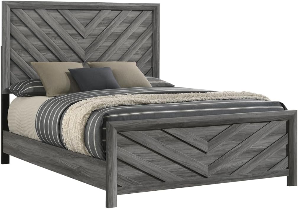 Denver Modern Style 4 Pc Full Bedroom Set - Gray Wood Contemporary 4-Piece Bedroom Furniture Set