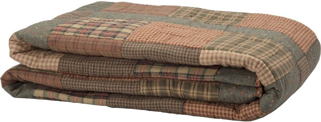 VHC Brands Crosswoods Patchwork Cotton Primitive Bedding Pre-Washed Square Queen Quilt, Dark Olive Green