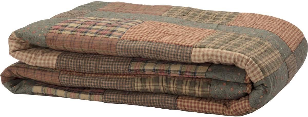VHC Brands Crosswoods Patchwork Cotton Primitive Bedding Pre-Washed Square Queen Quilt, Dark Olive Green