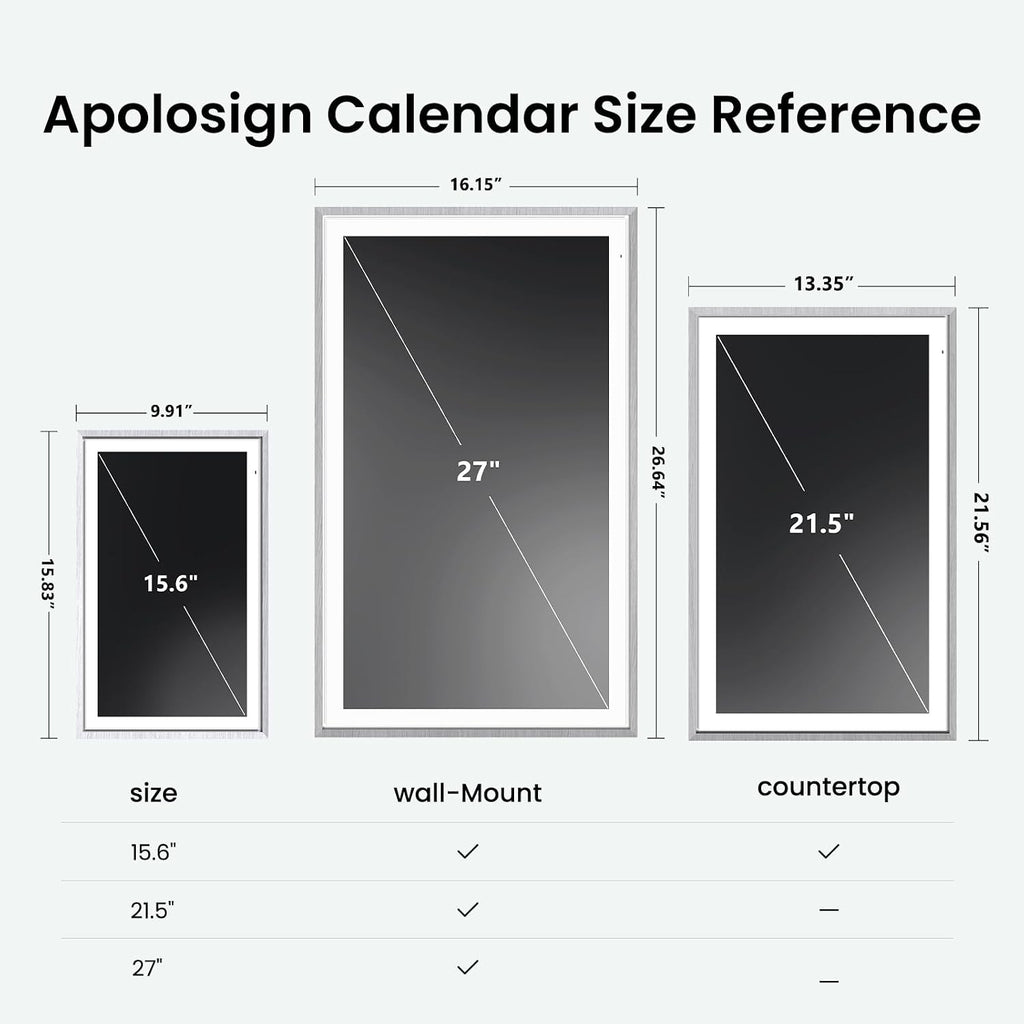 Apolosign 21.5-inch Digital Calendar & Smart Family Wall Planner, No Subscription, Calendar & Dashboard Dual-Mode System, Shared Touchscreen Display with Calendar Sync, Chore Charts & Family Scheduling Hub (Gray)