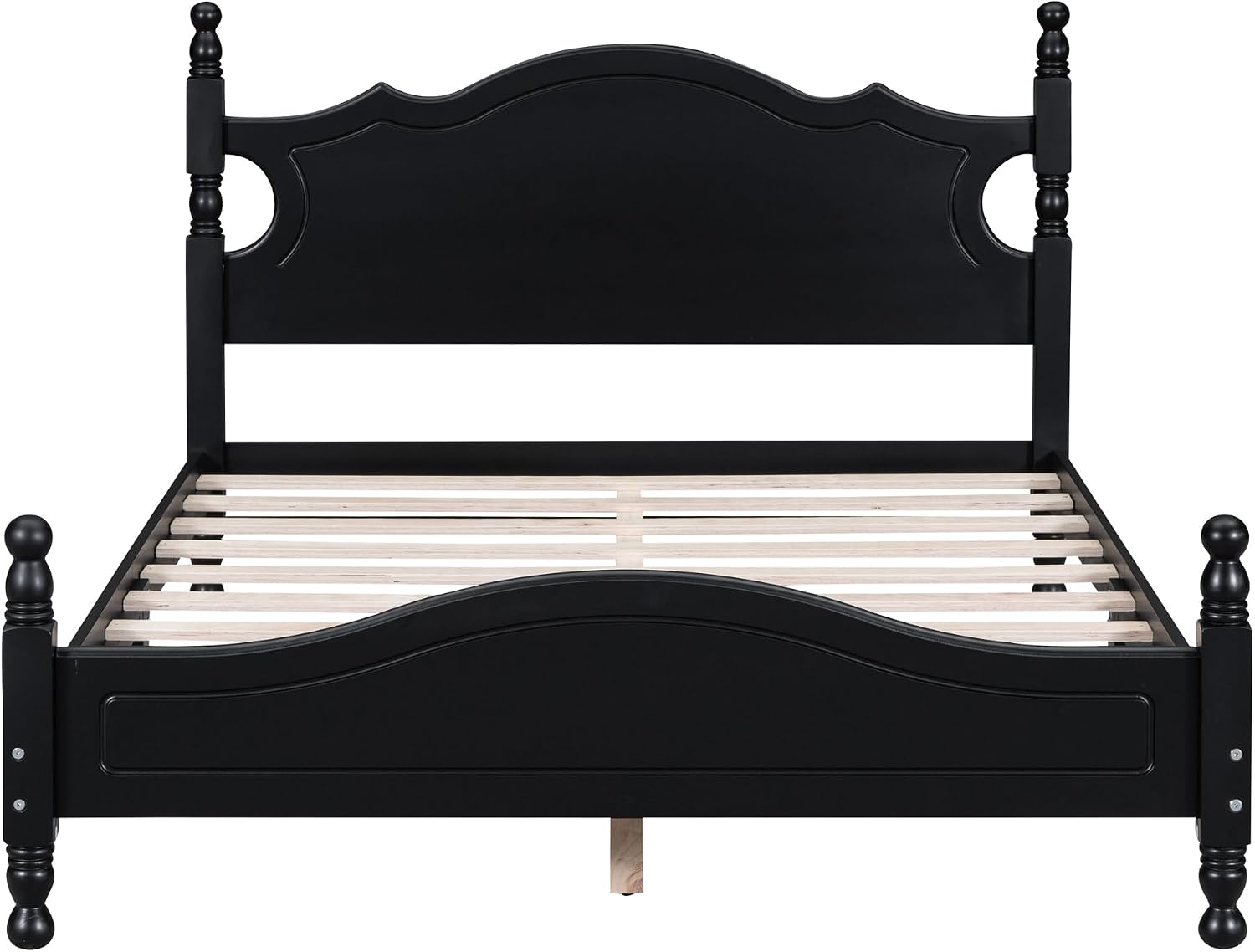 Merax Modern Solid Wood Platform Bed with Headboard,Mid Century Full Bed Frame/Wood Slat Support/Full Black