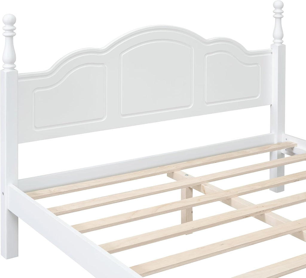 3-Pieces Queen Bedroom Sets, Platform Bed with Retro Headboard and 2 Nightstand, Wooden Bedroom Furniture Bed and Nightstand Combo, for Adults Teens Kids, White