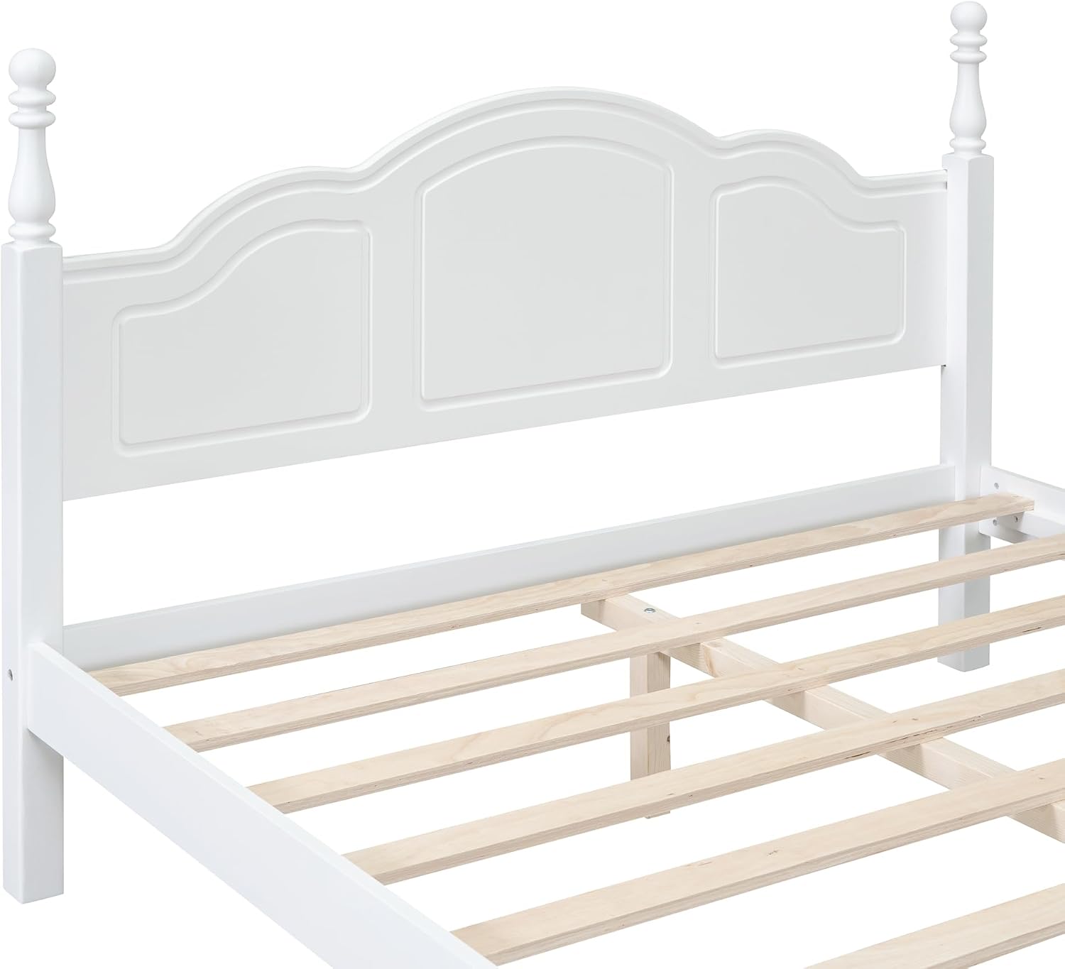 Harper & Bright Designs Queen Size Mid Century Modern Bed Frame, Wooden Platform Bed with Retro Wave Headboard and Underbed Storage for Living Room, Classic Vintage Design, White
