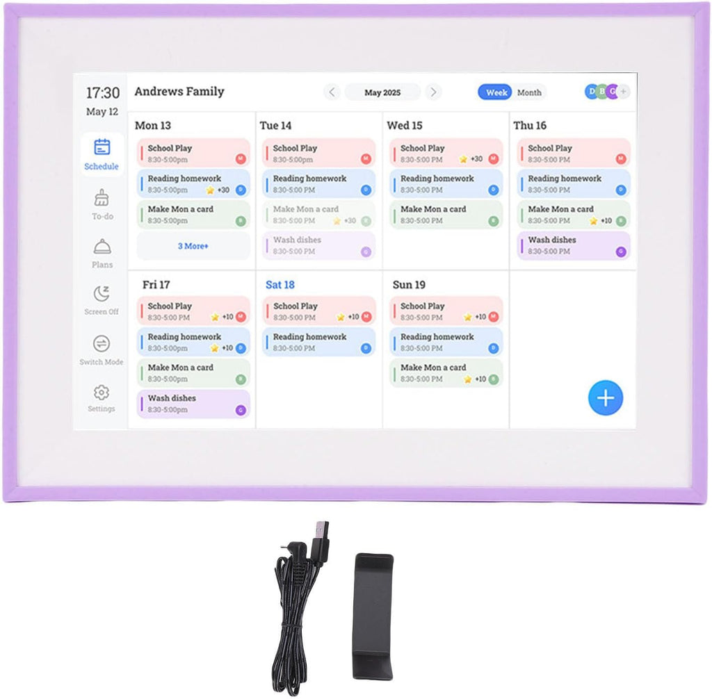 ciciglow 10.1in Smart Digital Calendar & Chore Chart, 1+32G Smart Touchscreen Interactive Display, WiFi Wall Planner for Family Schedules and Cloud Photo, Purple