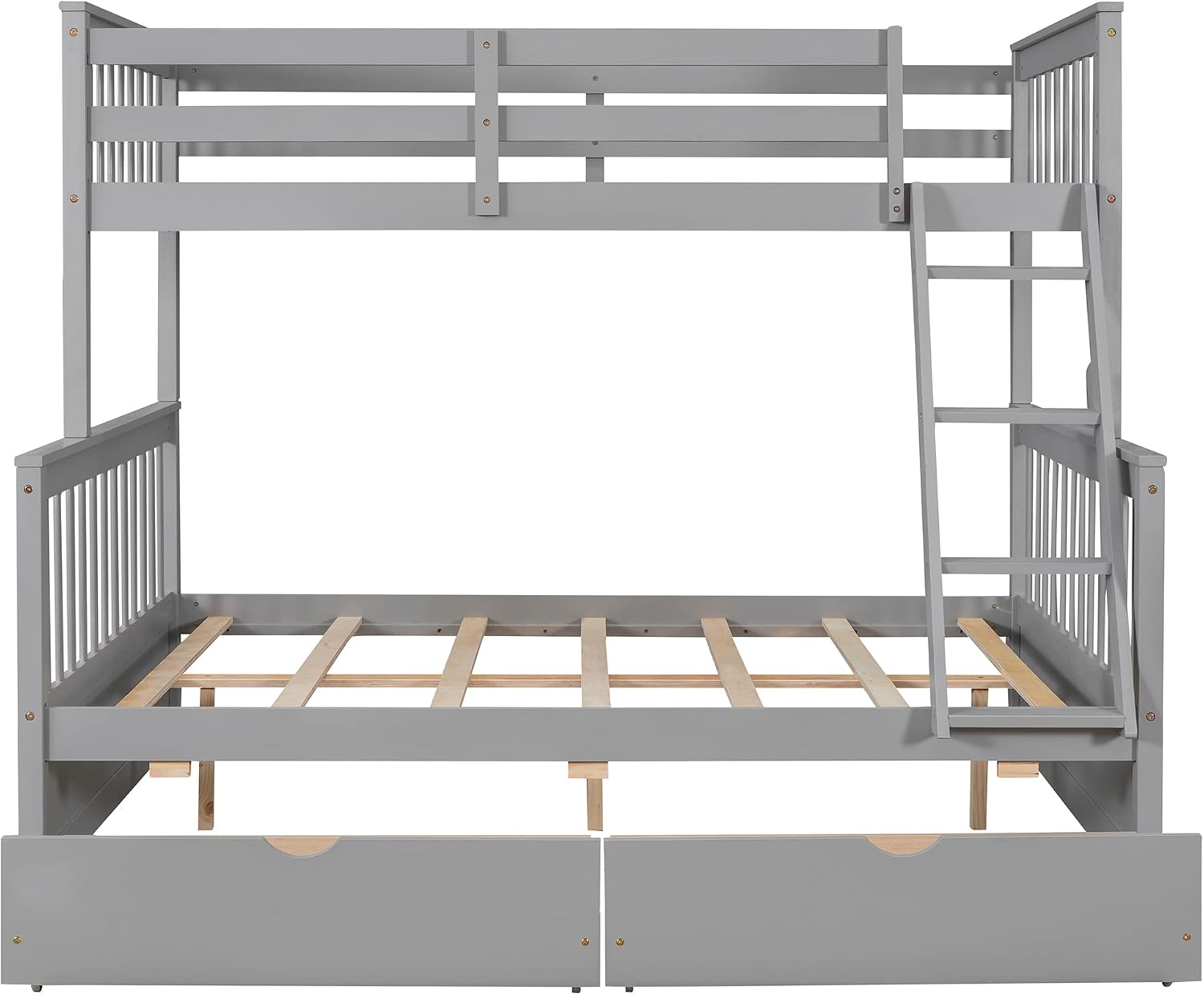 Twin Over Full Bunk Bed with Two Storage Drawers, Solid Wood Bunk Bed Frame Can be Converted Into 2 Separate Beds, Bedroom Furniture Bunk Bed with Ladders for Kids Teens Adults (Gray)