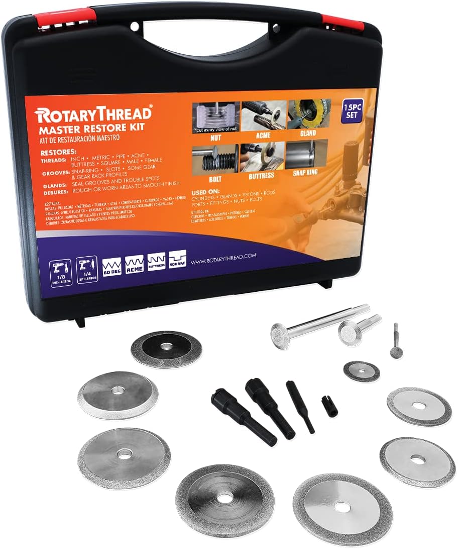Repair Kits - Faster & Easier to Chase, Restore & Clean Internal or External Threads, All in One Universal Thread Files Set, Inch, Metric, Grooves, Glands, Acme, Buttress Thread