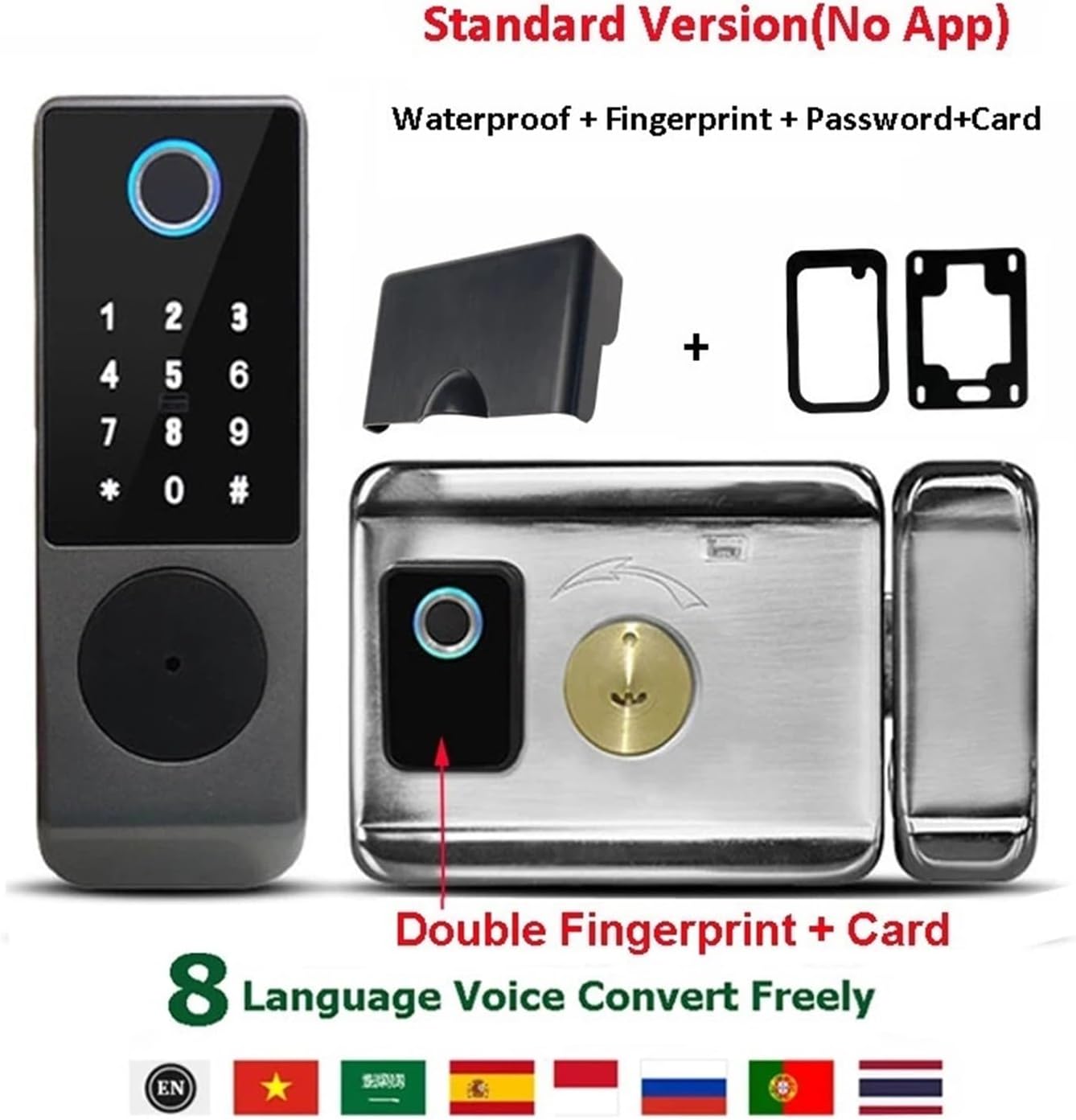 Tuya Smart Lock Waterproof IC Card Remote Control Digital Keypad Electronic Outdoor WiFi Fingerprint Lock for Home Garden Gate(Double NO APP A)