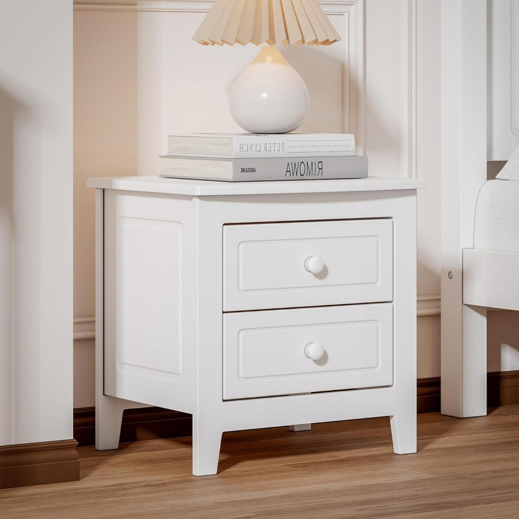 A Three-Piece Furniture Set, A Sturdy Wooden Bed with A Bedside Table, Suitable for A Family Setting(White(Full))