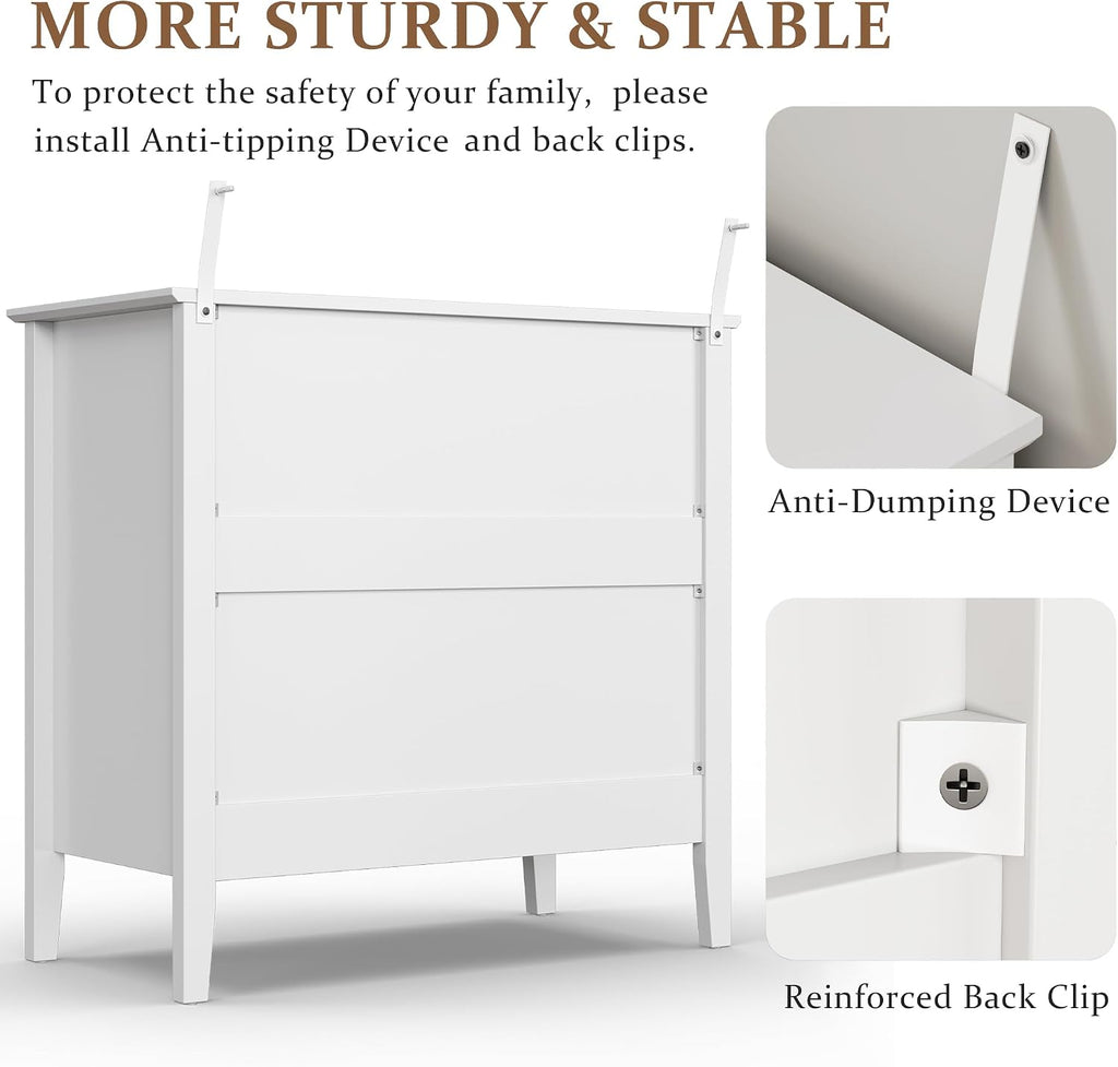RoyalCraft White Fluted 3 Drawer Dresser, 32 inch Wide Dresser Nightstand for Bedroom, Modern Wood Chest of Drawers, Large Painted Nightstand with 3 Drawers for Closet, Hallway, Entryway