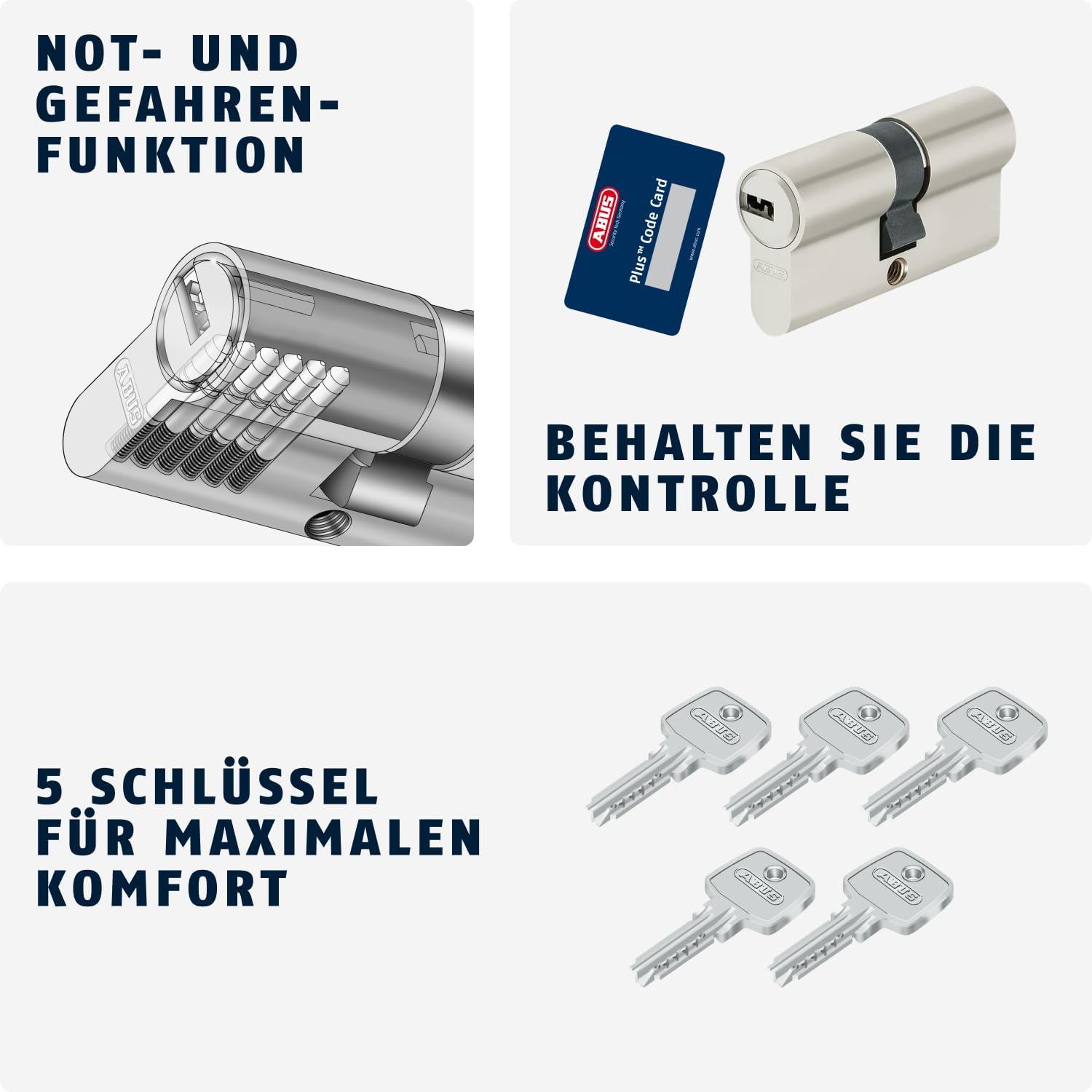 ABUS Profile Cylinder Lock D6XNP 40/40 B/SB with Keycard and 5 Keys, 483028