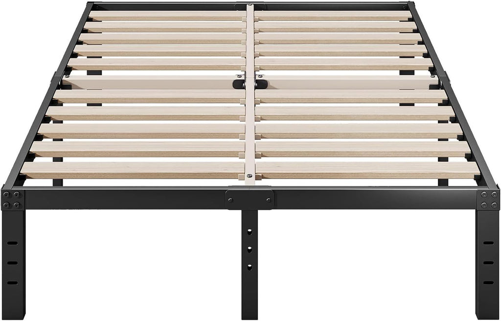 ZIYOO Queen Bed Frame, 3' Wide Wood Slats Heavy Duty 3500lbs Support Metal Platform, 16 Inch High, No Box Spring Needed, Noise Free, Non-Slip, Easy Assembly