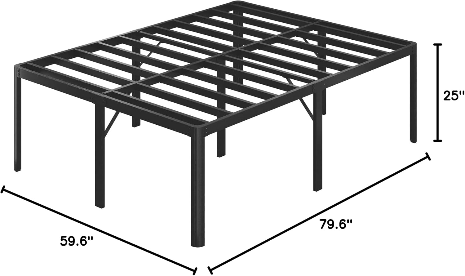 Lutown-Teen 25 Inch High Queen Bed Frame with Rounded Corner Legs, Heavy Duty Metal Queen Platform Bed Frame with Steel Slats Support, No Box Spring Needed, Noise Free, Easy Assembly