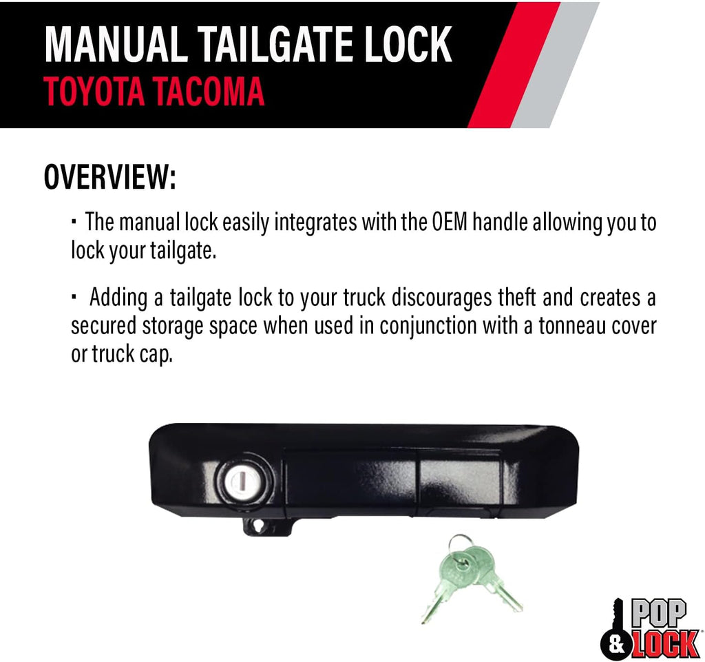 Pop & Lock PL5510 Gloss Black Manual Tailgate Lock for Toyota Tacoma (Standard Lock)