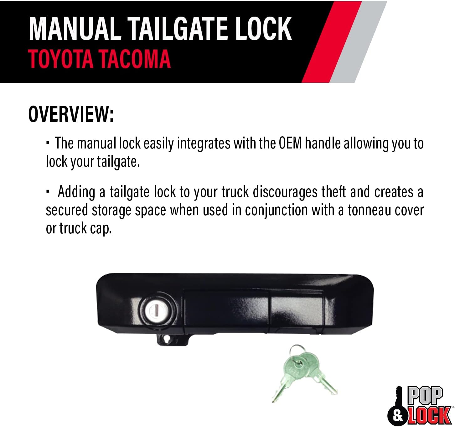 Pop & Lock PL5510 Gloss Black Manual Tailgate Lock for Toyota Tacoma (Standard Lock)