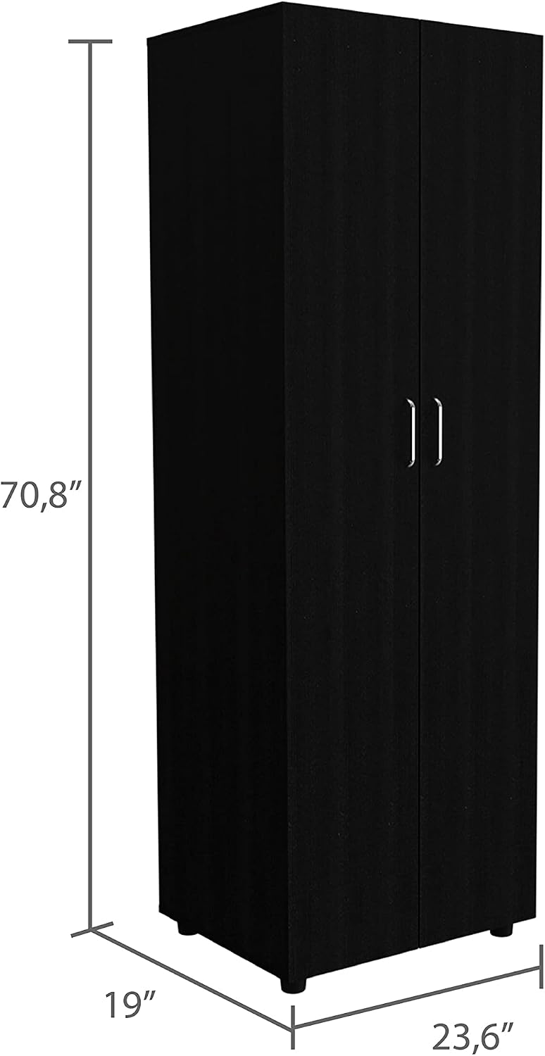 3-Piece Bedroom Set Wardrobe and 2 Nightstands, Easy Assembly Retro Furniture Suite with Drawers, Black