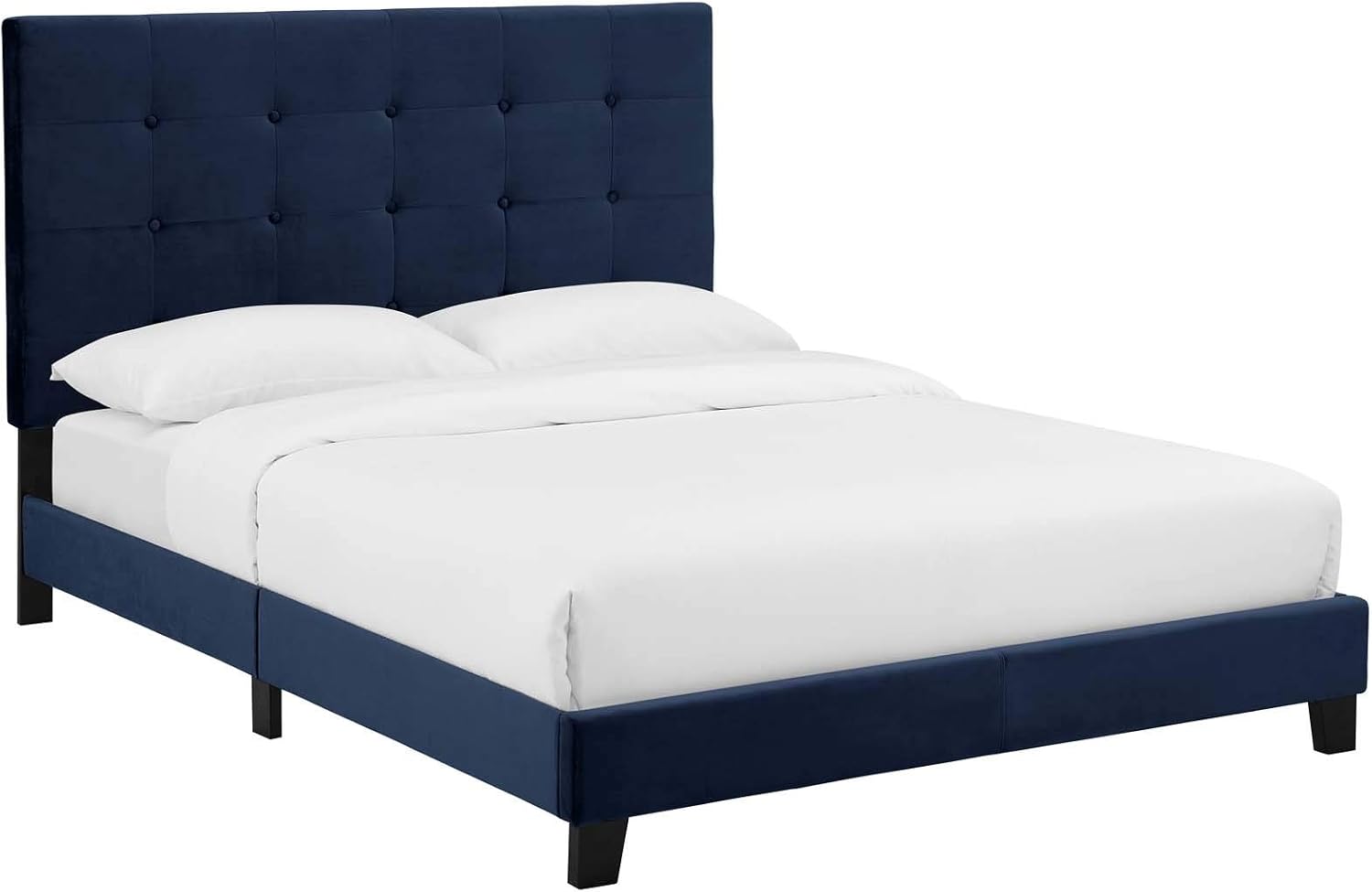 Modway Melanie Performance Velvet Upholstered Tufted King Platform Bed in Midnight Blue