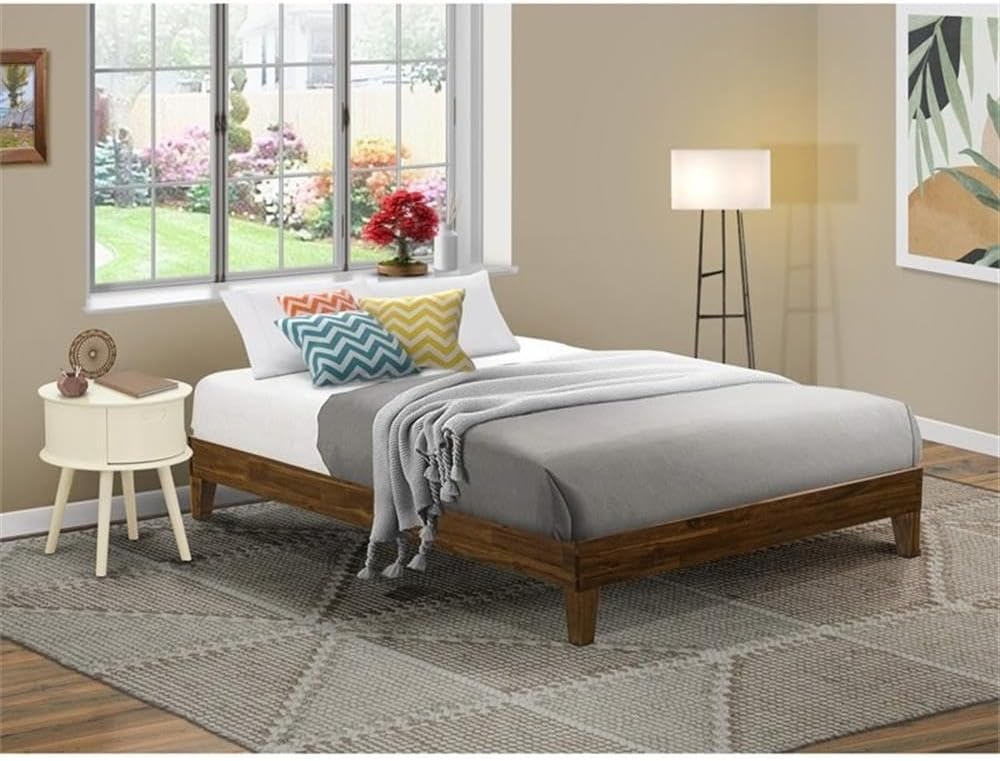 East West Furniture NVP-22-Q Queen Size Bed Frame with 4 Solid Wood Legs and 2 Extra Center Legs - Walnut Finish
