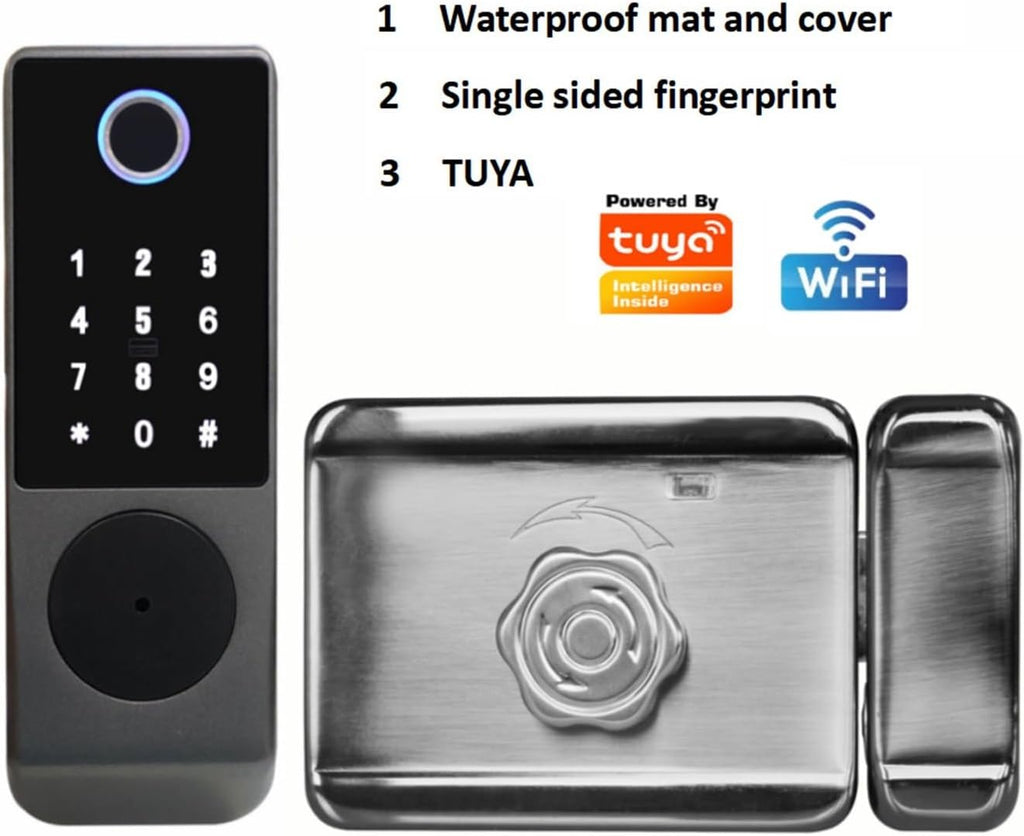 Tuya WiFi Smart Lock Waterproof IP65 Double Side Fingerprint Code IC Card Electronic Outdoor Gate Lock 8 Languages Speaker(D)