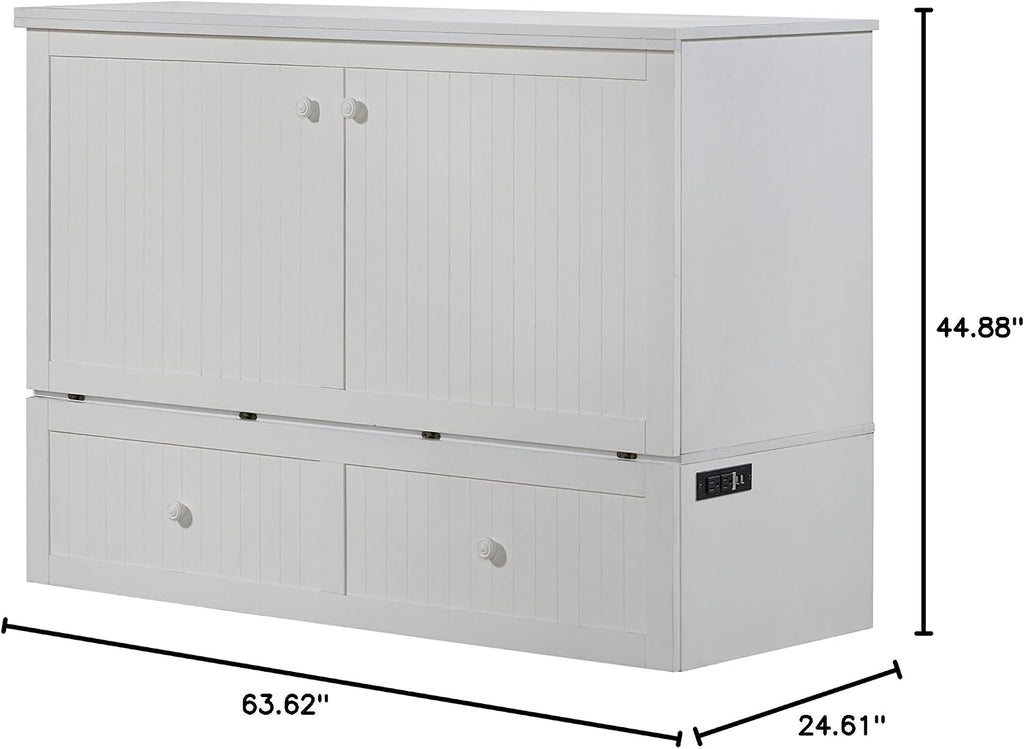 Mega Solutions Murphybedz Tuscany Murphy Cabinet Chest Bed with Charging Station 6 Inch (White, Queen)