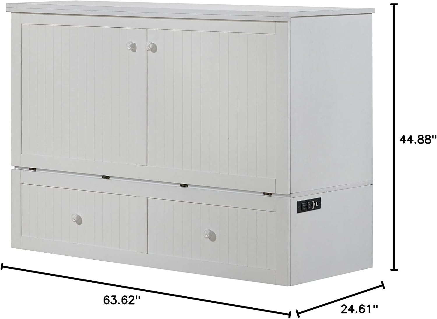Mega Solutions Murphybedz Tuscany Murphy Cabinet Chest Bed with Charging Station 6 Inch (White, Queen)