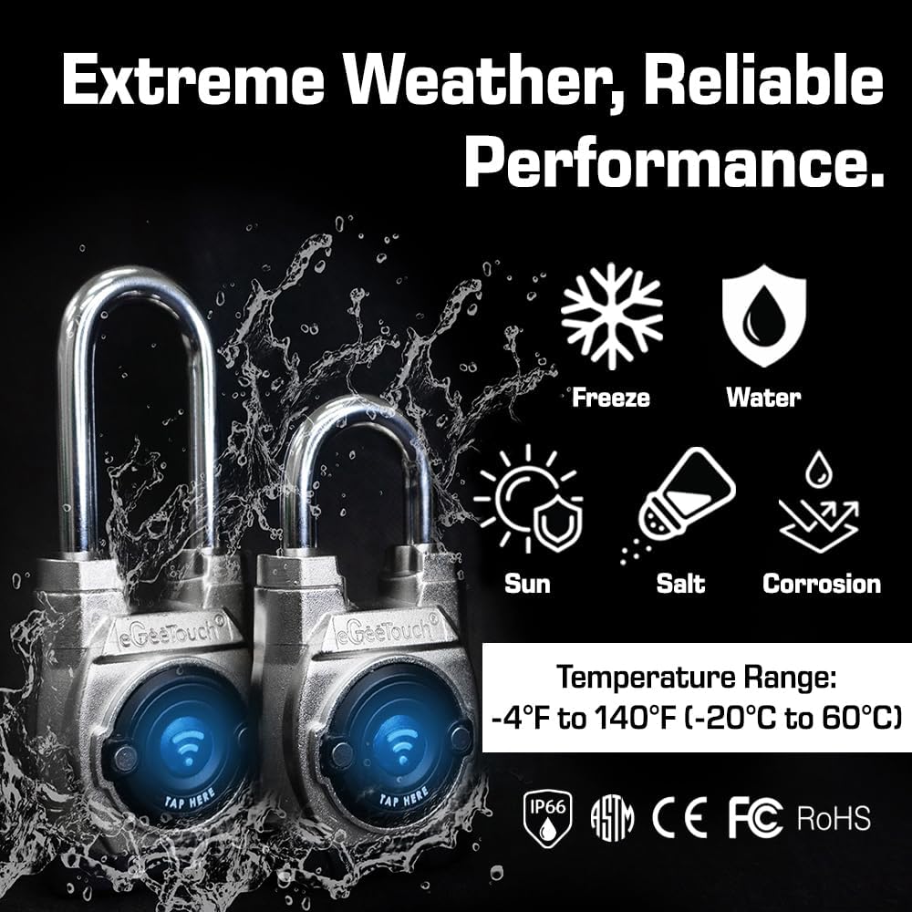 5th GEN Outdoor Smart Padlock – (Single, Anti-Cut Design) Keyless Bluetooth & NFC Lock, Heavy-Duty Weatherproof Security for Gates, Sheds, and Bikes - Smart App Control & Enhanced Protection