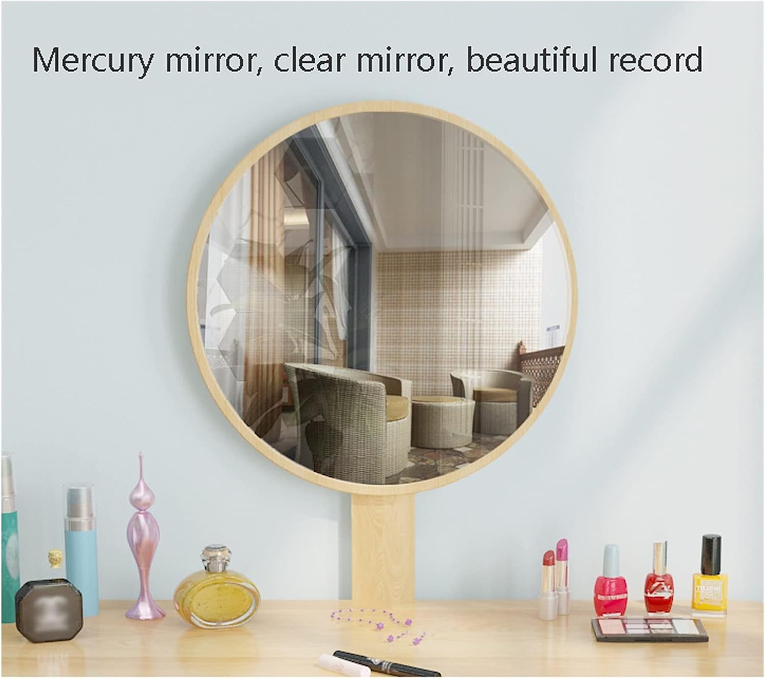 Dressing Table Vanity Set with Mirror and 1 Drawer, Makeup Vanity Dressing Table, Dresser Desk and Cushioned Stool Set for Girl, Women Bedroom Makeup Desk Size:60*45cm)