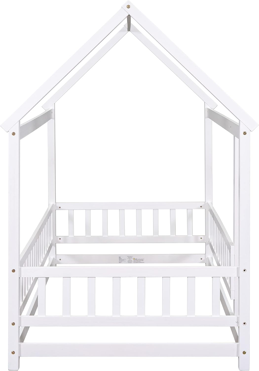 Bellemave Twin Size House Floor Bed,Wooden Montessori Bed with Fence and Roof for Kids,Twin Bed Frame for Boys,Girls(Twin,White)