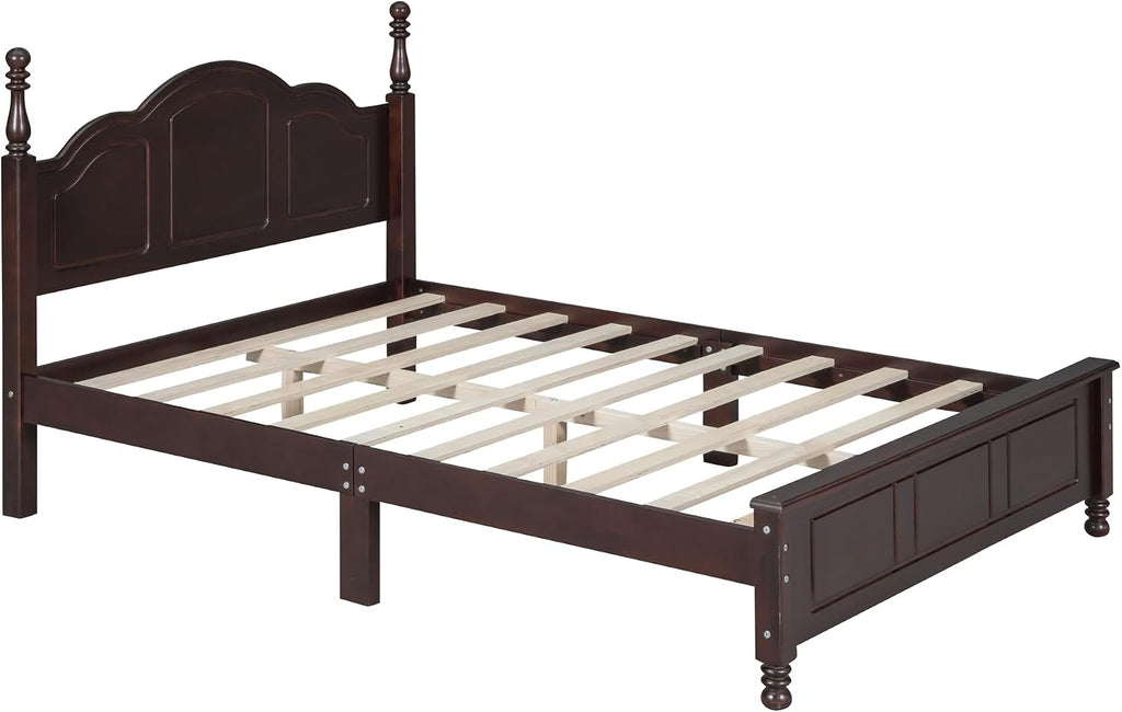 3-Pieces Bedroom Sets, Full Size Wood Platform Bed and 2 Nightstands, Retro Style Platform Bed with Wooden Slat Support and Headboard,No Box Spring Needed, Easy Assembly (Dark Walnut-O8S)