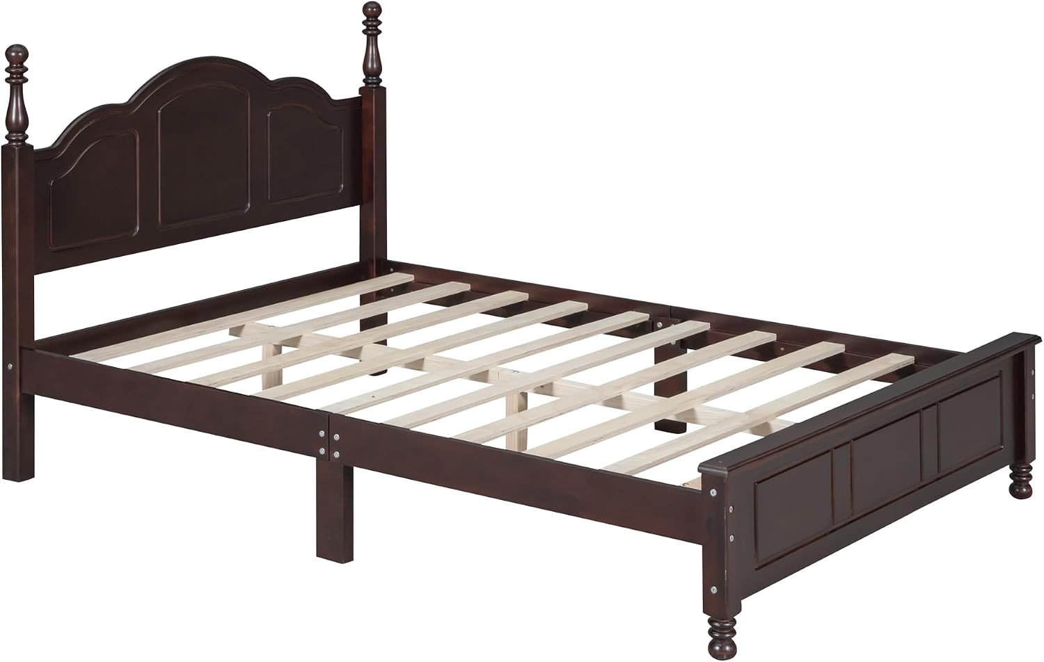 3-Pieces Bedroom Sets, Full Size Wood Platform Bed and 2 Nightstands, Retro Style Platform Bed with Wooden Slat Support and Headboard,No Box Spring Needed, Easy Assembly (Dark Walnut-O8S)