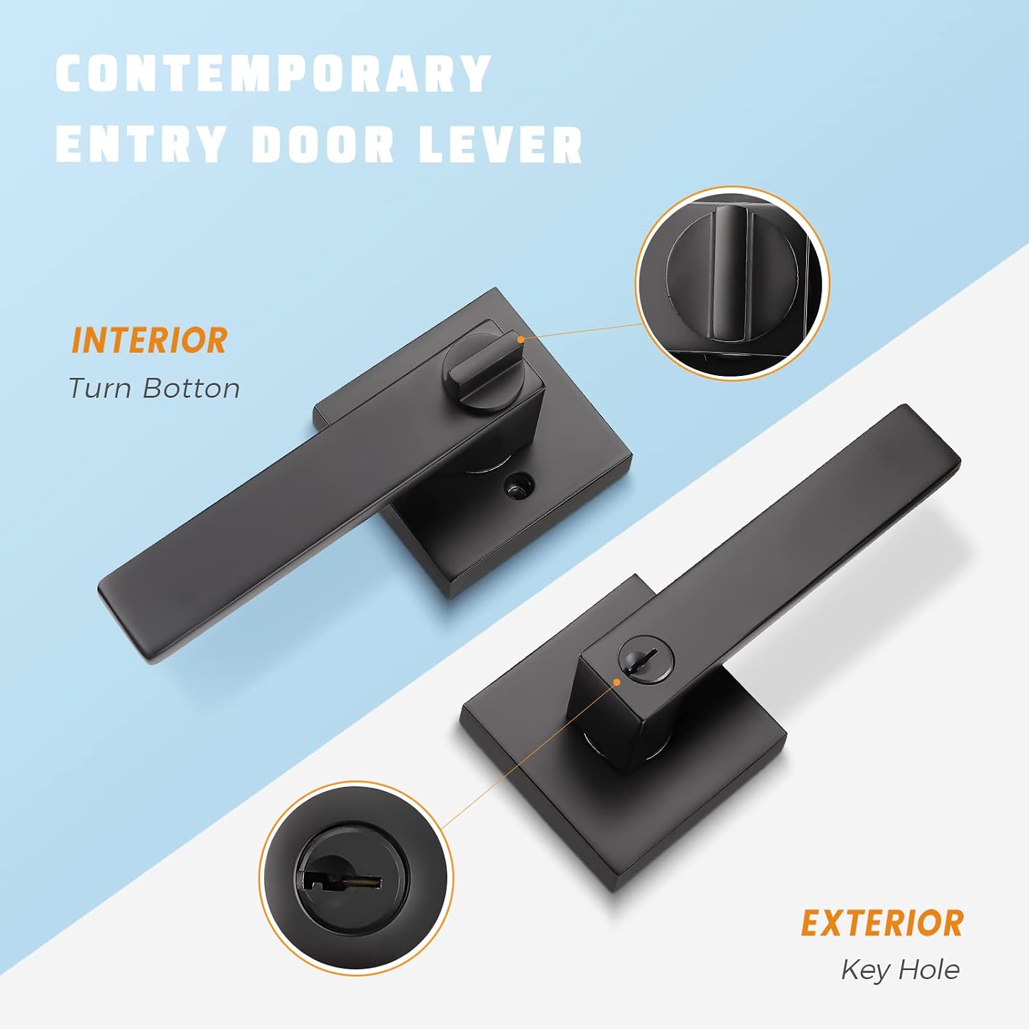 KNOBWELL 5 Pack Heavy Duty Entrance Door Lever Handle(for Office/Front Door), Left/Right Handing, Keyed Alike Black Doorknobs, Matte Black 2.13 lb One Lever