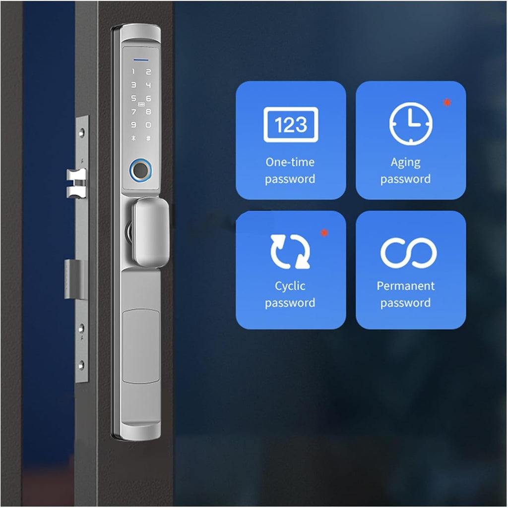 MiJob Tuya Waterproof Door Lock for Bridge Aluminum Outdoor Pull Push Sliding Door with WiFi Smart App Control Fingerprint Card Code (Color : Black smart Lock, Size : 22 * 240(3085))