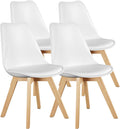 OLIXIS Set of 4 Dining Kitchen Mid-Century Modern Chairs with Wood Legs and PU Leather Cushion for Living Room Bedroom Outdoor Lounge, White