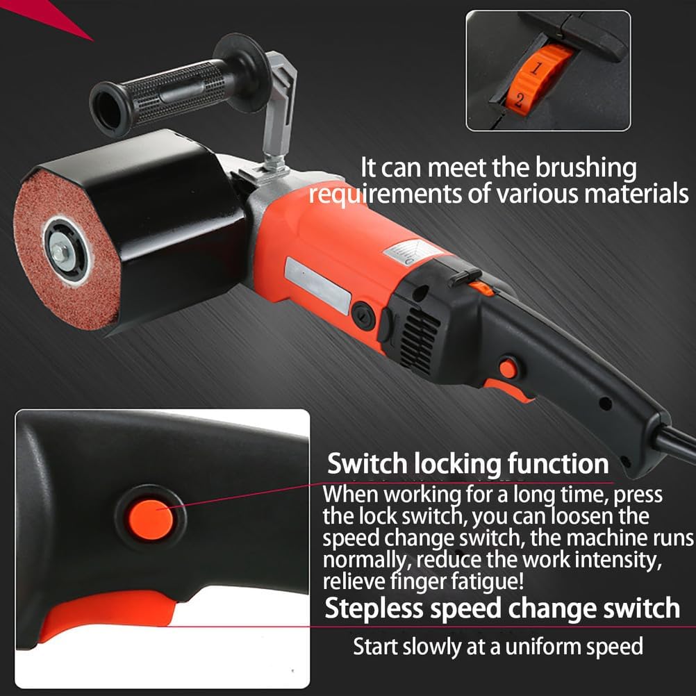 Brush Polishing Machine, Electric Handheld Polisher, Burnishing Machine 1400W, 6-speed Adjustment, Sander with Burnishing Wheel, for Stainless Steel, Metal, Floor, Wood