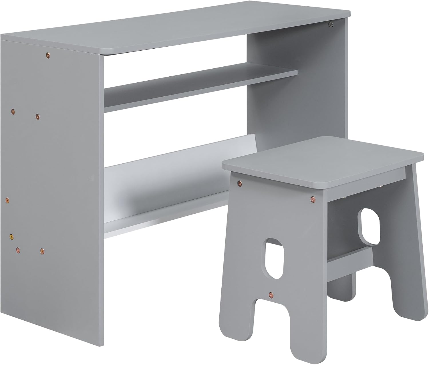Functional Design Twin Size Platform Bed Daybed with 2 Drawers and 1 Chair&Desk Set, Solid Wood Daybed Frame with Full-Length Guardrails for Kids Boys Girls, Sturdy Slat Support (Gray+White)