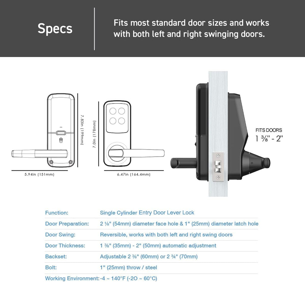 Lockly Secure Plus, Bluetooth Smart Door Lock, Keyless Entry Door Lock with Handle, PIN Genie® Keypad, 3D Biometric Fingerprint Sensor, Auto Lock