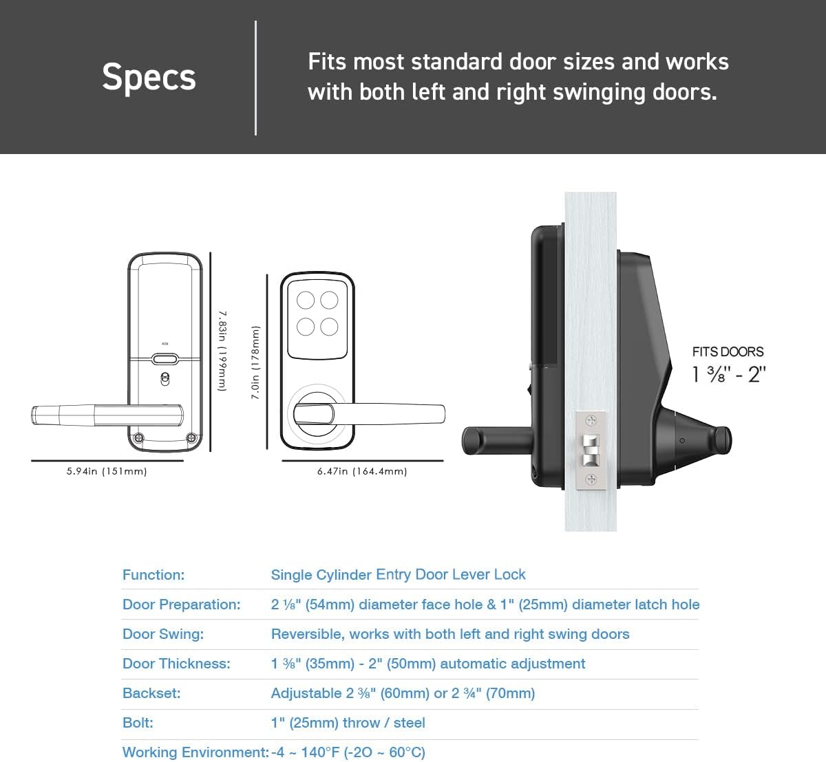Lockly Secure Plus, Bluetooth Smart Door Lock, Keyless Entry Door Lock with Handle, PIN Genie® Keypad, 3D Biometric Fingerprint Sensor, Auto Lock