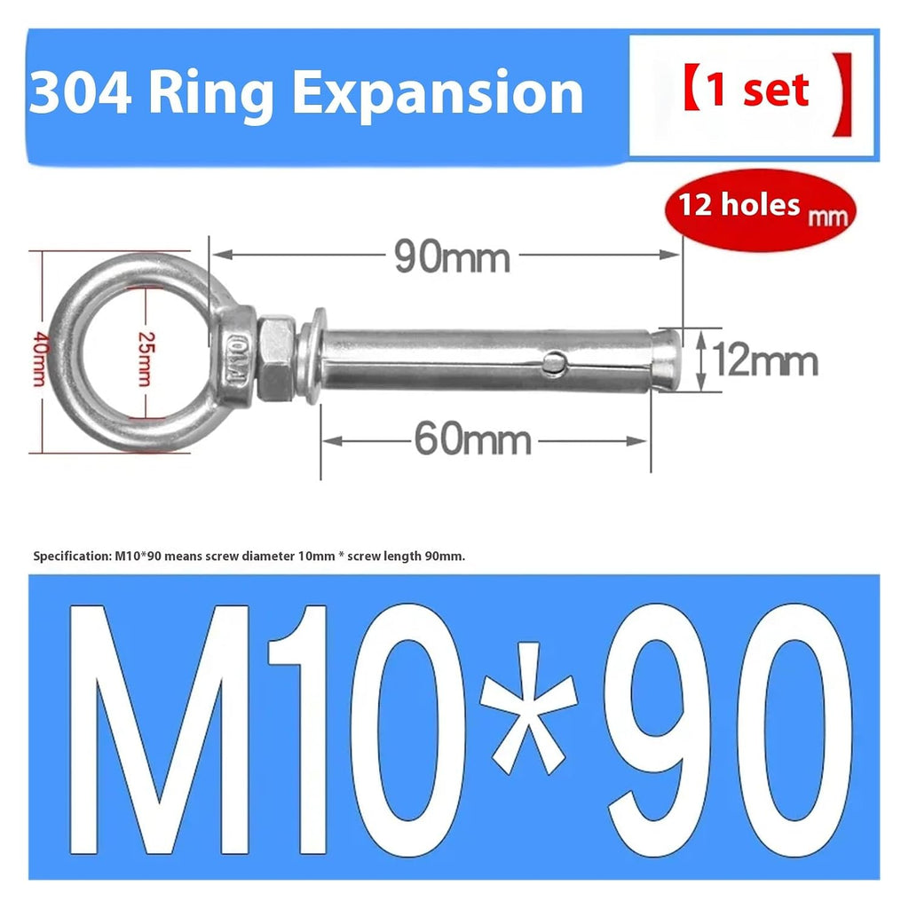 Anchor Bolts,Expansion Bolt, M6/M8/M10 Sleeve Anchor Concrete Expansion Eye Bolt Stainless Steel Installation Artifact Hook Universal with Ring Screws 1PCS(M10x90mm)