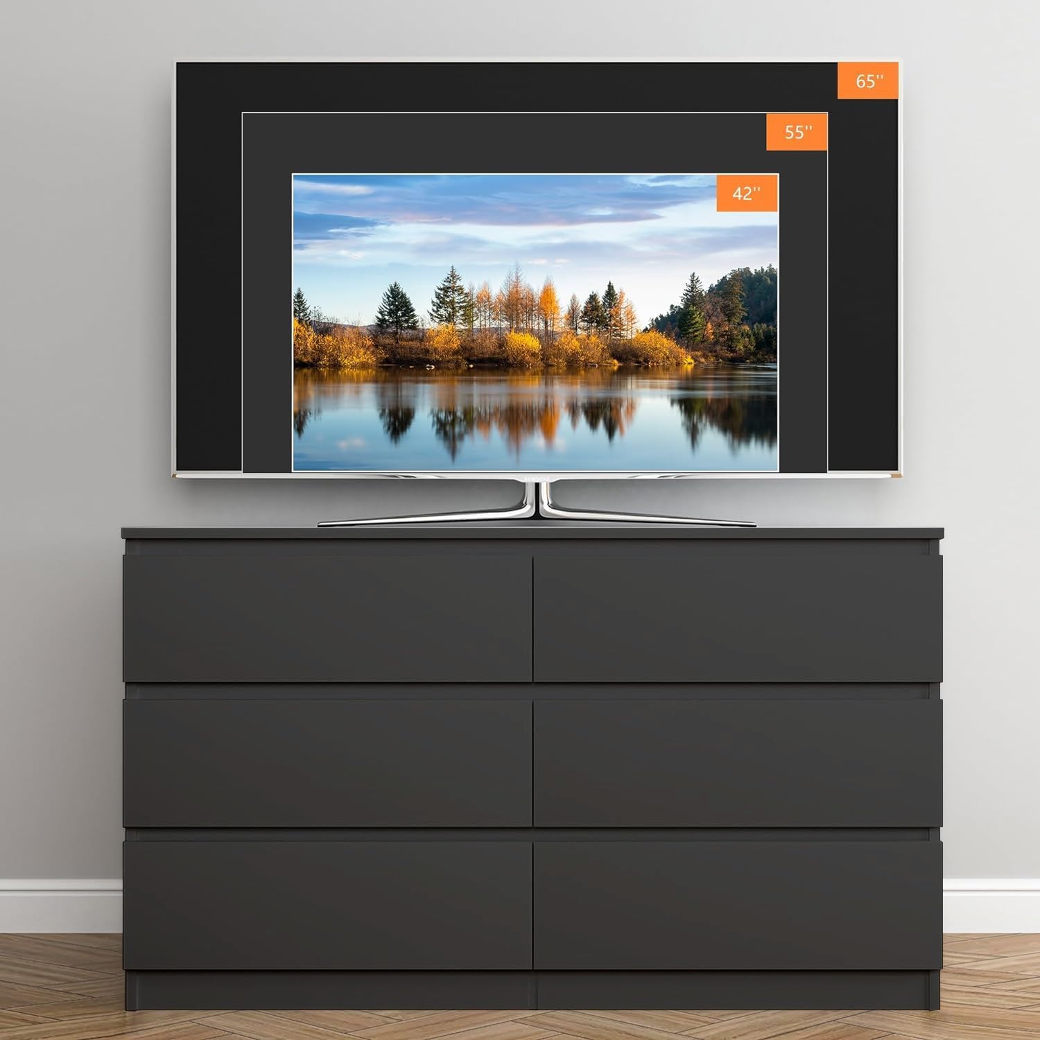 Black 6 Drawer Dresser for Bedroom, Modern Deep Drawer Dresser,Wide Chest of Drawers for Bedroom,Wood Storage Organizer Furniture,TV Dresser for Living Room