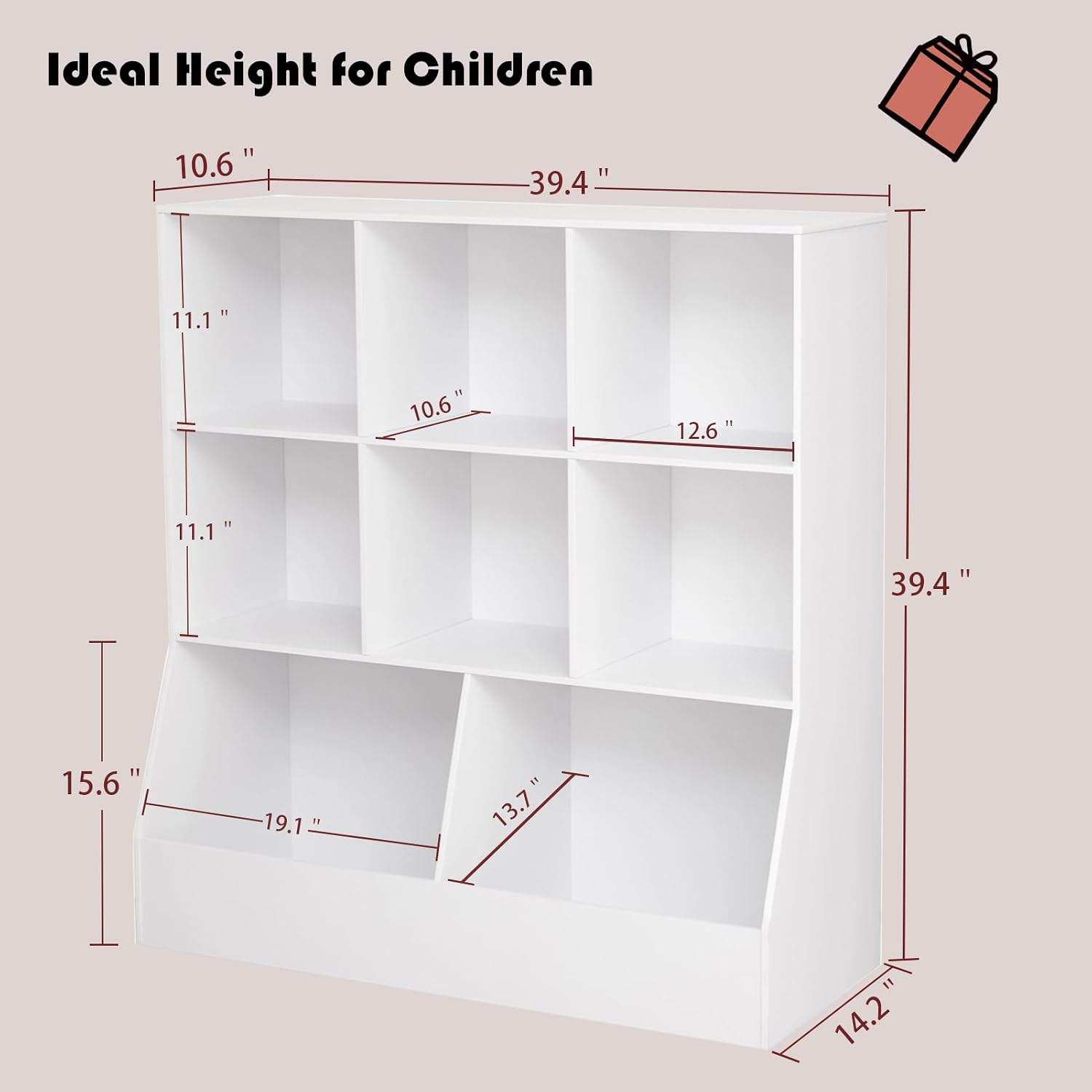 DINZI LVJ Toy Storage Organizer, Kids Bookshelf, Wood Toy Storage Cabinet, 3-Tier 8 Cubby Children Bookcase, 39.4' L Toddler Book Shelf for Playroom, Living Room, Nursery, Hallway, Classroom, White