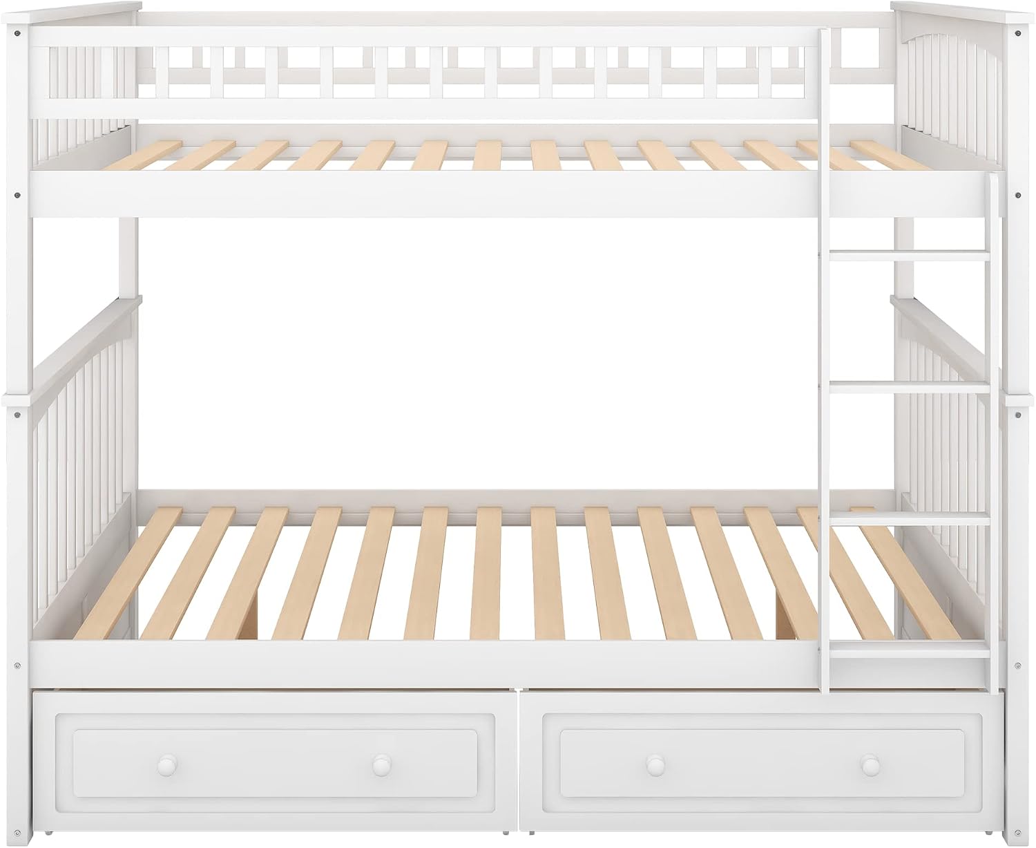 Full Over Full Wood Bunk Bed with Two Storage Drawers, Solid Wood Convertible Storage Bunk Bed Can Be Convertible to 2 Beds, Frame with Ladder, Safety Rail for Teens Adults (Gray)